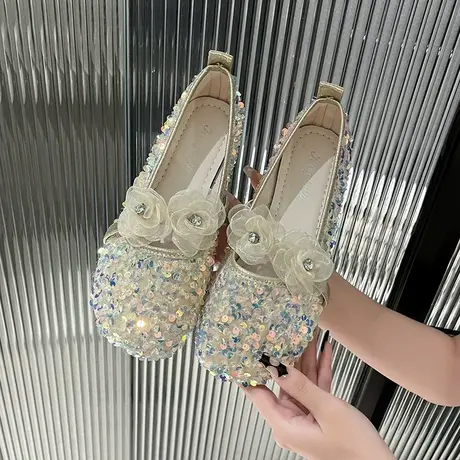 小香风单鞋女2024春秋新款百搭一脚蹬平底配裙子低跟芭蕾豆豆瓢鞋商品大图