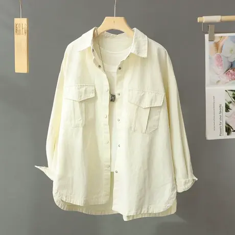 早春新款慵懒风休闲衬衫式外套女宽松春秋季叠穿衬衣洋气上衣开衫图片