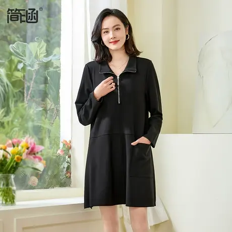 半拉链式翻领卫衣简涵高端大码女装春季胖mm设计感宽松休闲上衣商品大图