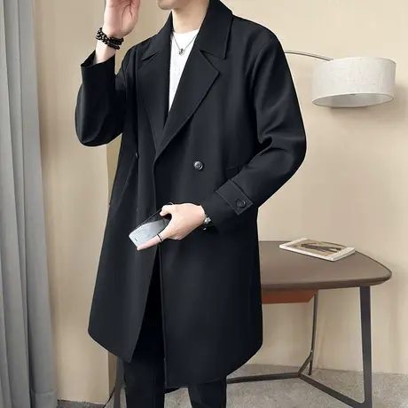 风衣外套男中长款披风男士春秋款高级感大衣英伦风帅气德式夹克男商品大图