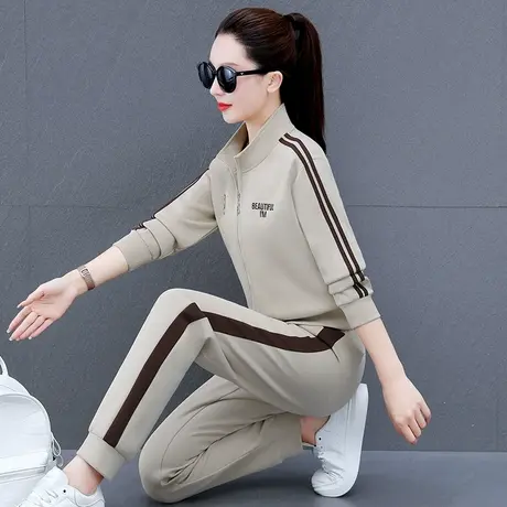半拉链休闲运动服套装女2024春装新款时尚短款立领卫衣跑步两件套商品大图