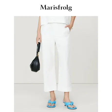 【蛋形裤系列】玛丝菲尔休闲裤夏新款白色纯棉时尚通勤直筒九分裤图片