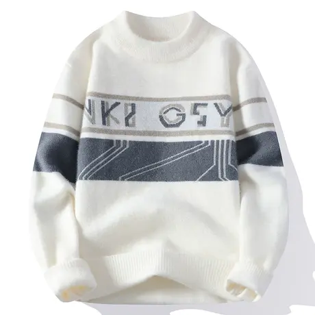 半高领海马水貂绒毛衣男士2023秋冬季加绒加厚针织衫保暖中领衣服商品大图