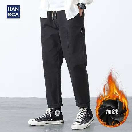 汉斯卡休闲裤男秋冬款加绒加厚韩版潮流青少年宽松直筒帅气工装裤商品大图