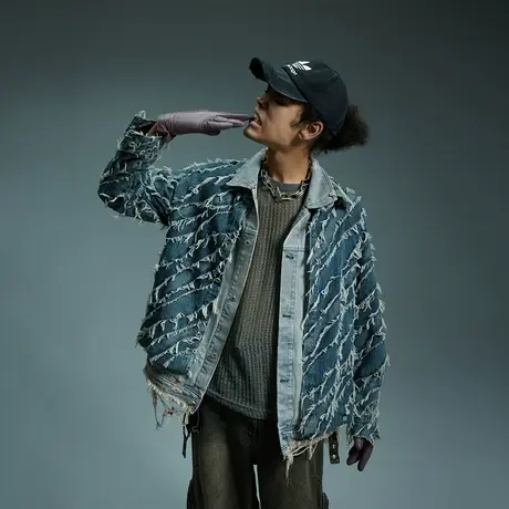 设计感做旧牛仔外套男士春季2024新款美式复古潮牌情侣装宽松夹克商品大图