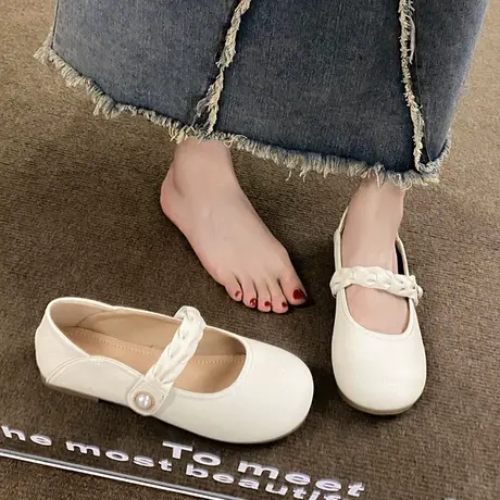 学院风平底玛丽珍女鞋2024新款夏季豆豆鞋晚晚鞋休闲一脚蹬小皮鞋商品大图