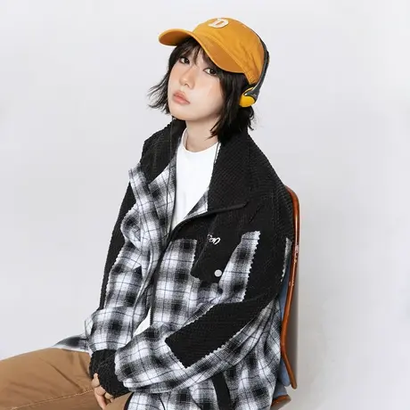 街头潮牌拼接格子外套女春秋2024年新款爆款复古情侣宽松夹克上衣商品大图