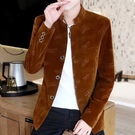 男士潮牌帅气灯芯绒西服韩版个性平绒小西装青年休闲上衣夹克外套图片