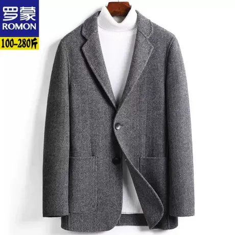 罗蒙秋冬季纯手工双面呢羊毛呢子大衣男休闲上衣加肥加大码外套图片