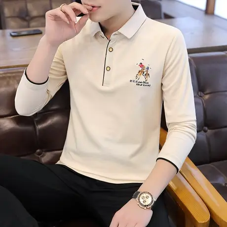 2023年秋季新款有领子t恤男长袖翻领大码Polo衫青年休闲带领体恤商品大图