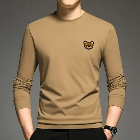 重磅纯棉小熊t恤男长袖加绒加厚内搭打底衫摇粒绒保暖全棉秋衣服图片