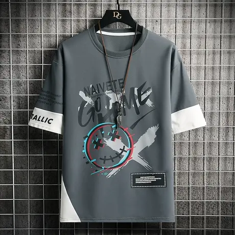 短袖男款潮牌夏季宽松冰丝凉感半袖男士t恤印花青少年体恤上衣服商品大图