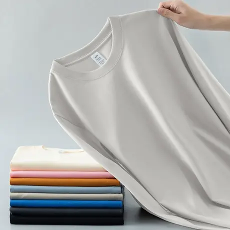 重磅纯棉t恤男士长袖纯色宽松上衣服宽松内搭打底衫全棉秋衣小衫商品大图
