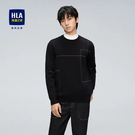 HLA/海澜之家圆领长袖针织衫保暖舒适修身提花柔软套头上衣男图片