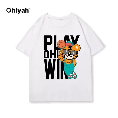 Ohlyah2022年潮牌夏网红黑白短袖t恤男女宽松韩版半袖体恤衫bf风商品大图