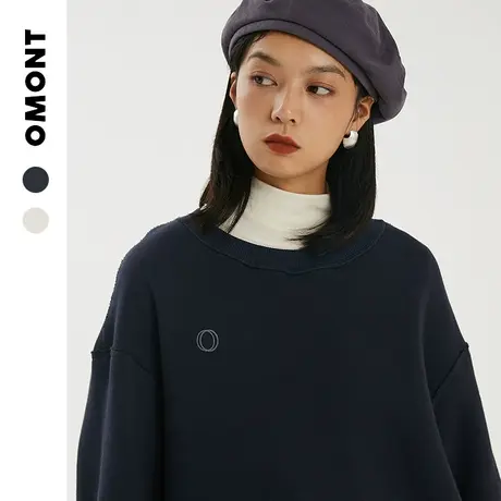 omont蛋挞家 复古宽松羊羔绒加厚圆领套头卫衣女秋冬 正反两面穿图片