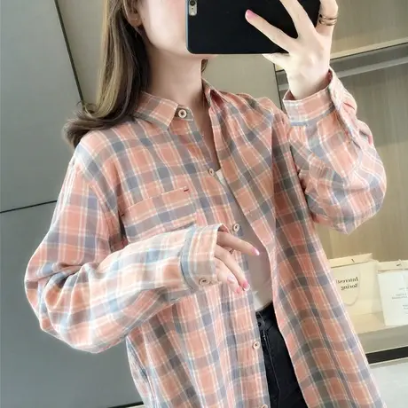 小清新格子衬衫女设计感小众春款新款春秋上衣女士衬衣春季图片