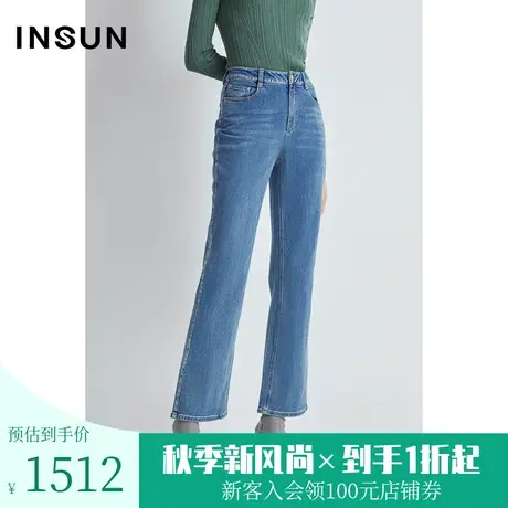 恩裳商场同款冬季牛仔色棉质简约宽松直筒牛仔裤女裤图片