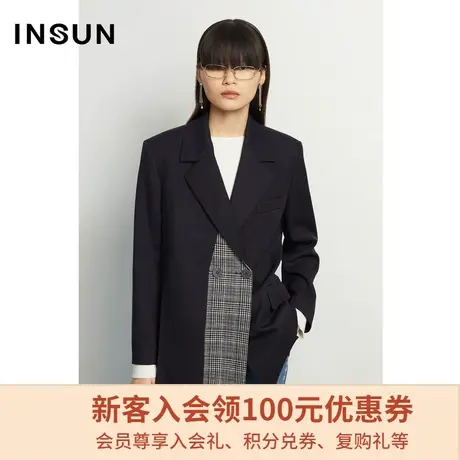 恩裳商场同款冬季都市时尚个性撞色拼接西服外套女西装图片