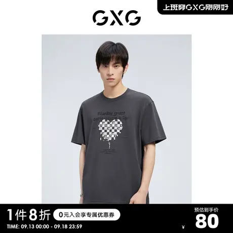 GXG奥莱 22年男装 奥莱男士夏季时尚格纹印花短袖T恤男图片