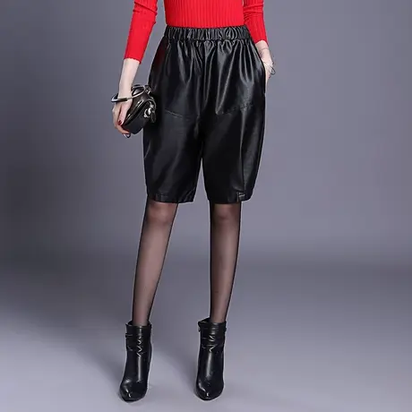 PU皮裤女五分裤秋冬2023新款松紧腰宽松灯笼裤休闲皮短裤哈伦裤子商品大图