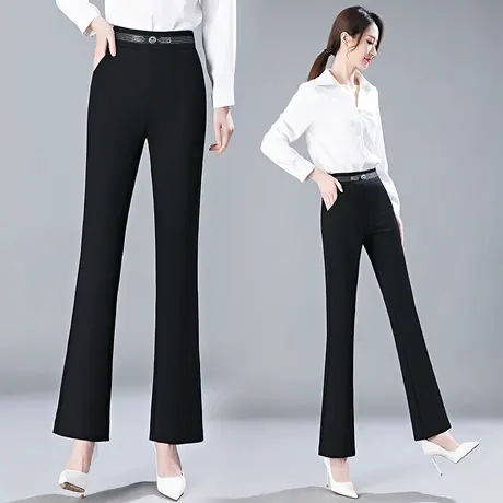 黑色裤子女春秋显瘦喇叭裤2023早春新款松紧腰直筒休闲微喇裤垂感图片