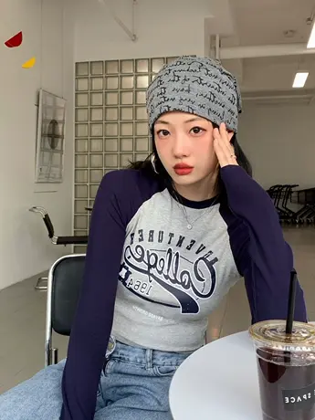 设计感不规则修身打底衫短款正肩长袖T恤女秋季辣妹字母上衣ins潮商品大图