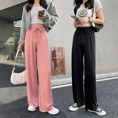 2023冰丝阔腿裤女高腰夏季薄款垂感休闲裤宽松直筒显瘦长裤2023图片
