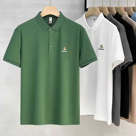 【冰爽棉】冰丝凉感短袖POLO23夏新款小熊刺绣黑保罗衫翻领T恤男商品大图
