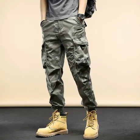 春夏新款美式迷彩裤男士潮牌束脚宽松工装裤休闲百搭长裤INS裤子商品大图