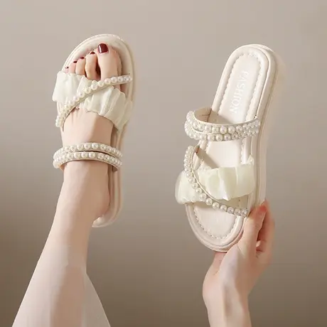 两穿凉鞋女2023年夏季新款时尚珍珠百搭罗马鞋仙女风厚底凉拖ins图片
