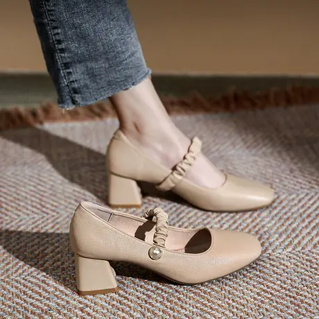 2023新款春秋季复古玛丽珍鞋女中跟仙女温柔高跟奶奶鞋粗跟单鞋女商品大图