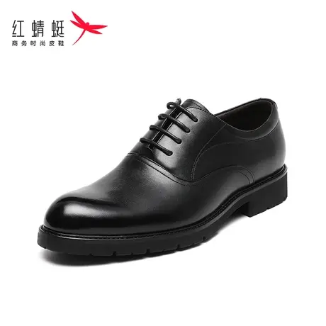 红蜻蜓男鞋英伦商务圆头系带休闲皮鞋男士真皮系带正装皮鞋单鞋商品大图