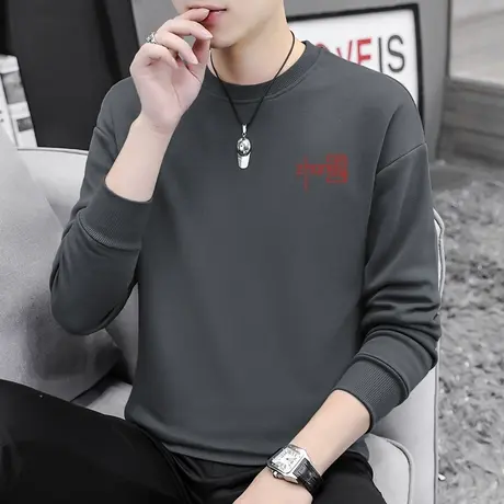 春秋款圆领卫衣男潮ins套头无帽秋季加绒加厚冬季中国潮流长袖t恤商品大图