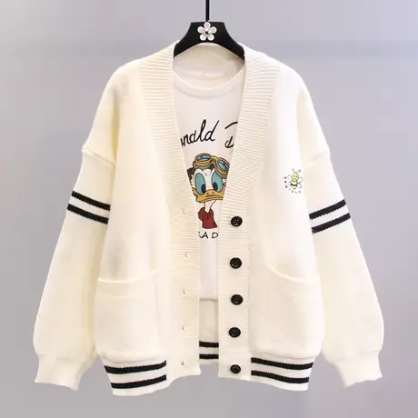 刺绣小蜜蜂毛衣外套女秋冬2023新款宽松慵懒风外穿设计感针织开衫图片