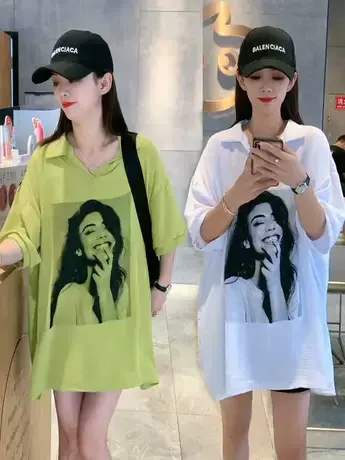 夏季新品薄款休闲时尚大衬衫韩版大码宽松遮肉美女图翻领防晒衫潮商品大图
