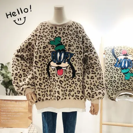 2020冬季韩国东大门ulzzang卡通俏皮休闲仿羊羔绒保暖厚卫衣大码商品大图