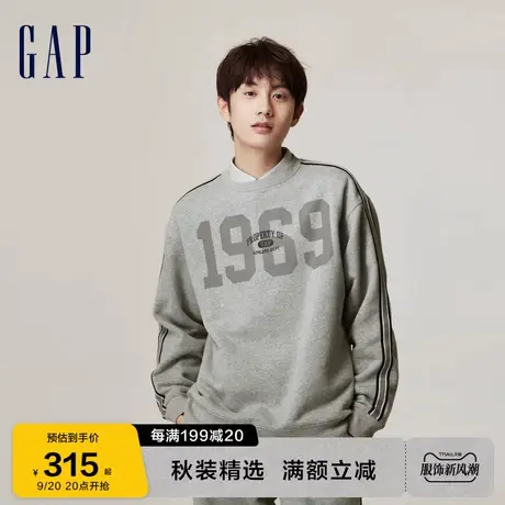 Gap男女装秋冬2023新款LOGO宽松碳素软磨抓绒卫衣762386休闲上衣图片