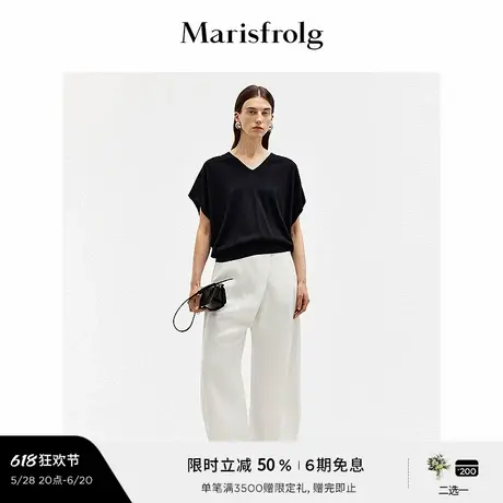 【精简美学】玛丝菲尔夏季时尚V领拼接无袖针织上衣女图片