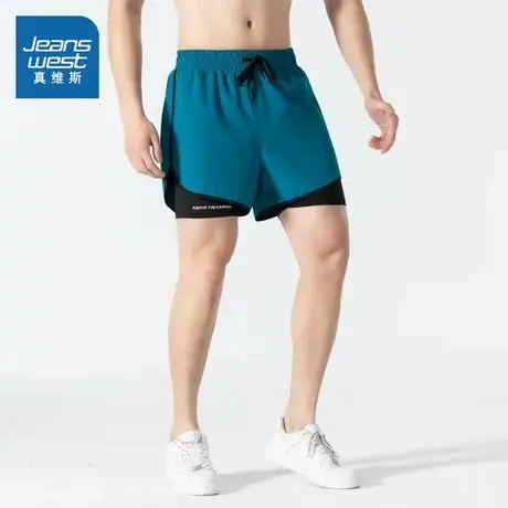 KF真维斯男装2025夏季新款 运动休闲舒适透气假两件男款短裤图片