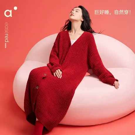 安之伴【巨保暖半边绒】本命年红睡袍女秋冬宽松家居服中长款睡裙商品大图