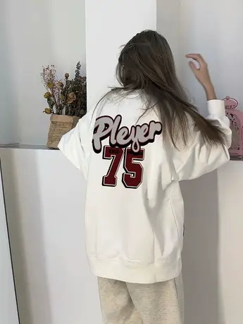 圆领卫衣女2023秋冬美式复古加绒加厚潮牌小众设计感无帽长袖上衣商品大图