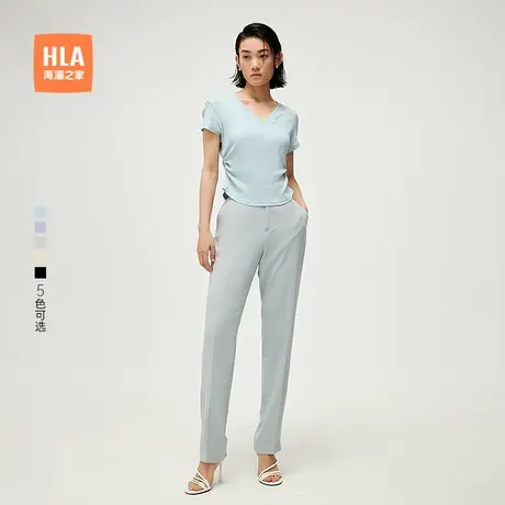 HLA/海澜之家时尚短袖T恤2025夏季新款V领柔软透气短袖女装商品大图