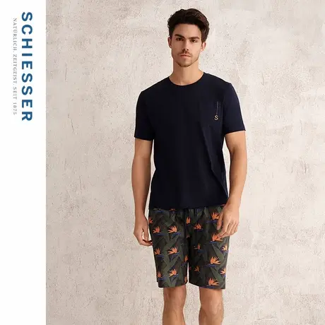 SCHIESSER舒雅25年春夏新品男士棉莫代尔圆领宽松睡衣家居服套装图片