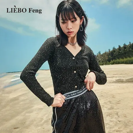 裂帛LIEBOFeng商场同款2023年设计师品牌针织小衫V领亮丝针织开衫图片