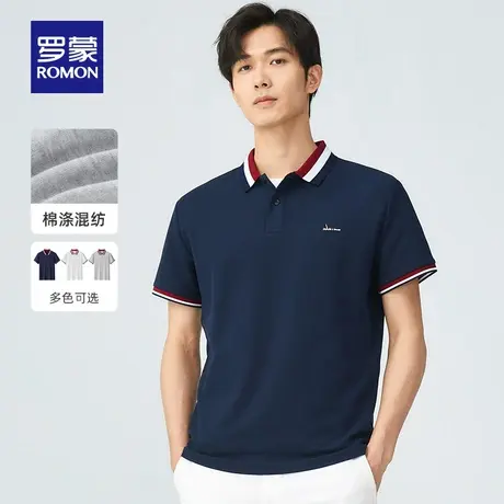 【官方正品】罗蒙男短袖t恤夏季新款商务休闲修身拼色翻领polo衫图片