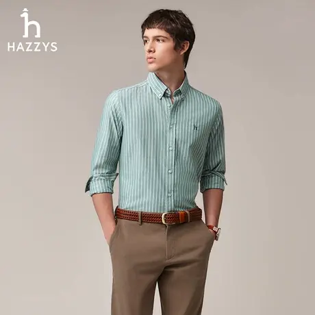 Hazzys哈吉斯奥莱秋季纯棉时尚条纹衬衣男士衬衫休闲通勤长袖上衣图片