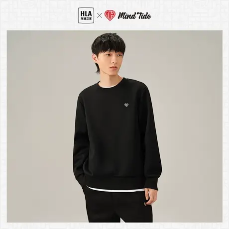 HLA/海澜之家中国心系列卫衣秋新弹力珠地纯色圆领宽松上衣男图片