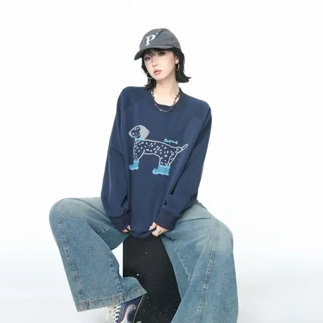 美式潮牌涂鸦发泡印花卫衣外套女春秋新款圆领宽松情侣长袖上衣商品大图