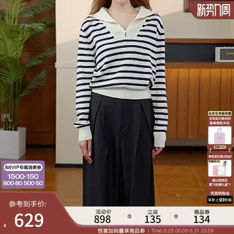 MOUSSY 2025秋季新品休闲风撞色条纹翻领长袖针织衫028IAC70-1040商品大图